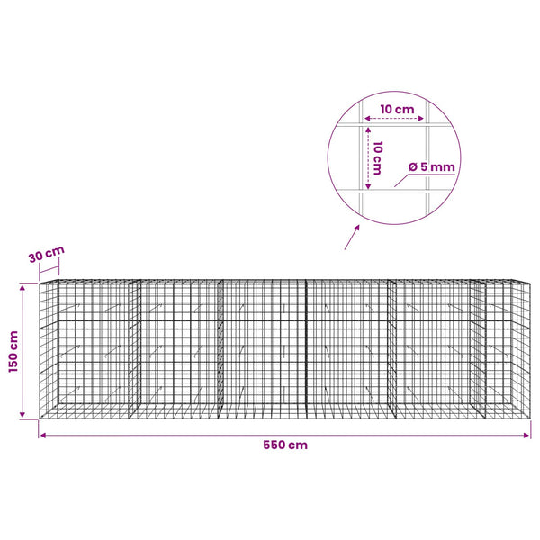 Gabion 5 mm langasta ja 10x10 cm verkosta 550x30x150 cm