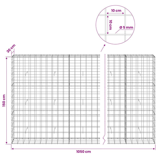 Gabion 5 mm langasta ja 10x10 cm verkosta 1050x30x150 cm