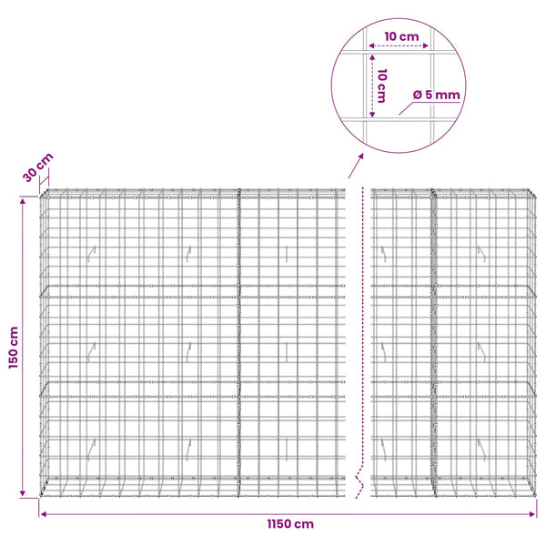 Gabion 5 mm langasta ja 10x10 cm verkosta 1150x30x150 cm