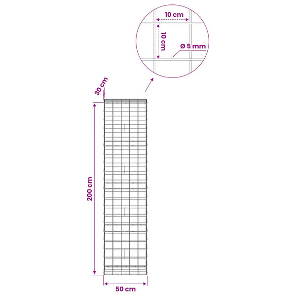 Gabion 5 mm langasta ja 10x10 cm verkosta 50x30x200 cm