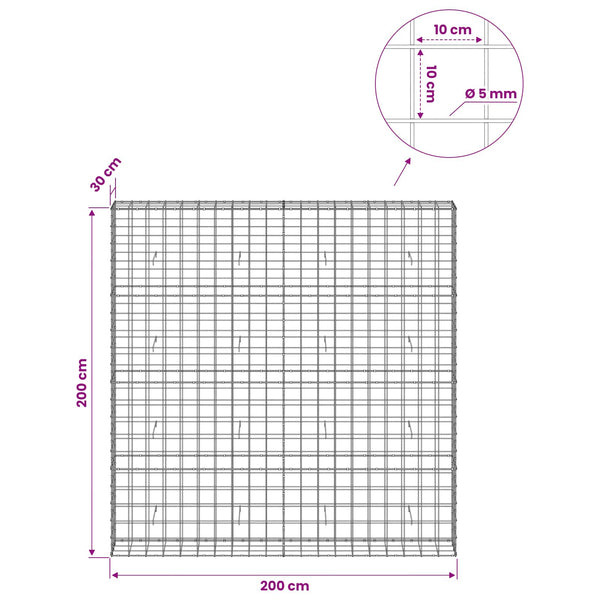 Gabion 5 mm langasta ja 10x10 cm verkosta 200x30x200 cm