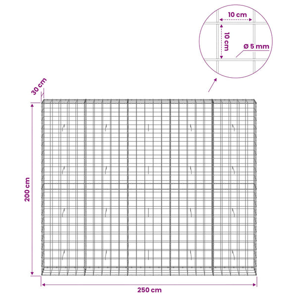 Gabion 5 mm langasta ja 10x10 cm verkosta 250x30x200 cm