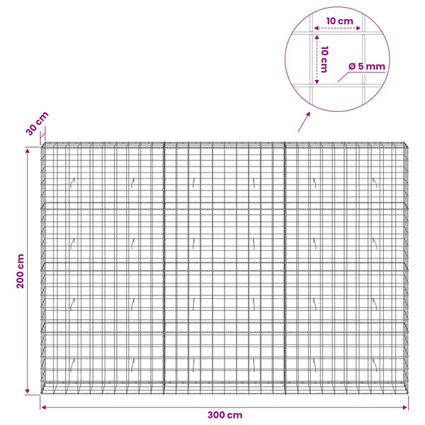Gabion 5 mm langasta ja 10x10 cm verkosta 300x30x200 cm