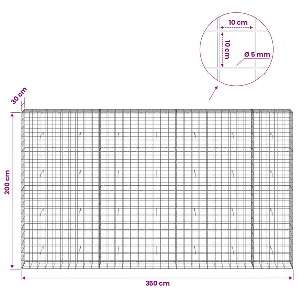 Gabion 5 mm langasta ja 10x10 cm verkosta 350x30x200 cm