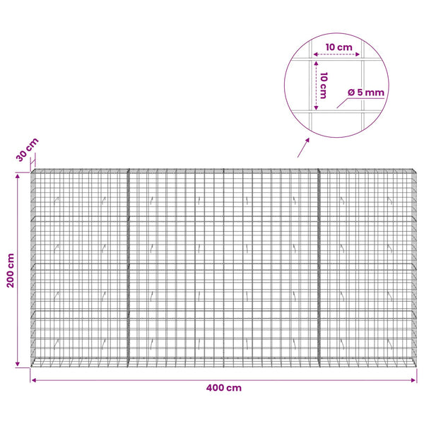 Gabion 5 mm langasta ja 10x10 cm verkosta 400x30x200 cm