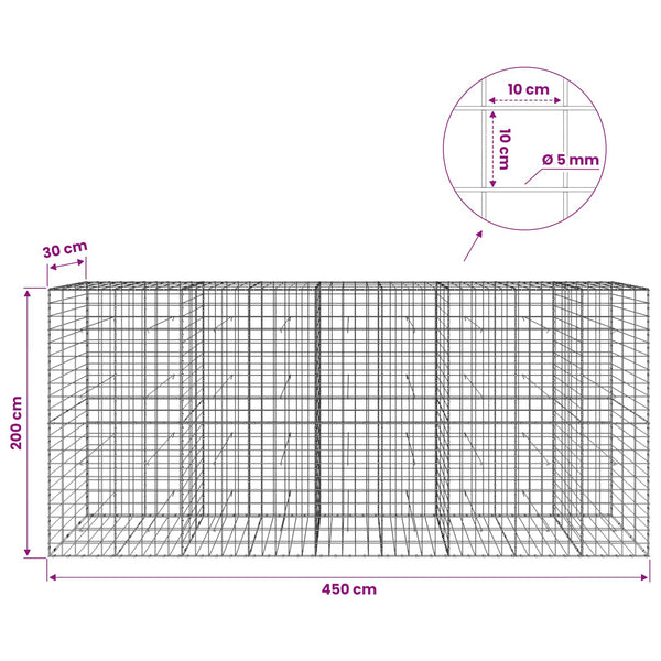 Gabion 5 mm langasta ja 10x10 cm verkosta 450x30x200 cm