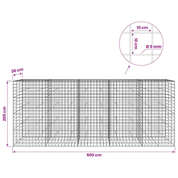 Gabion 5 mm langasta ja 10x10 cm verkosta 500x30x200 cm