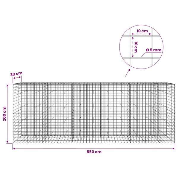 Gabion 5 mm langasta ja 10x10 cm verkosta 550x30x200 cm