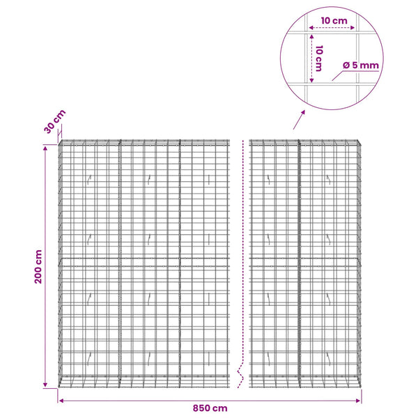 Gabion 5 mm langasta ja 10x10 cm verkosta 850x30x200 cm