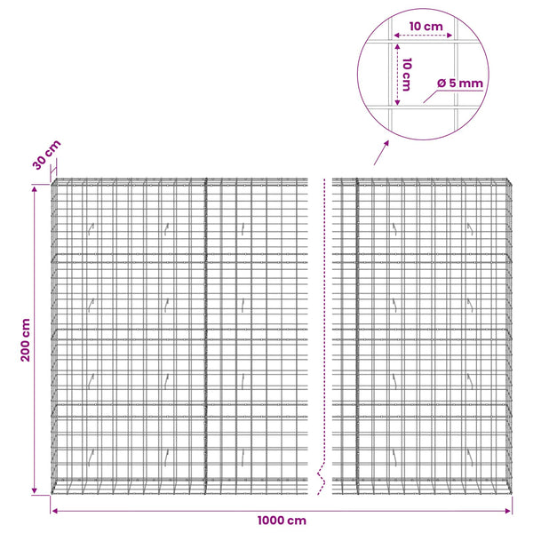 Gabion 5 mm langasta ja 10x10 cm verkosta 1000x30x200 cm