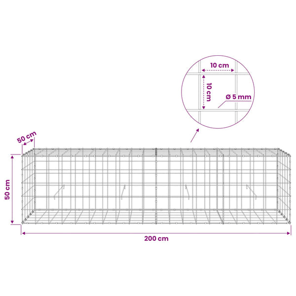 Gabion 5 mm langasta ja 10x10 cm verkosta 200x50x50 cm