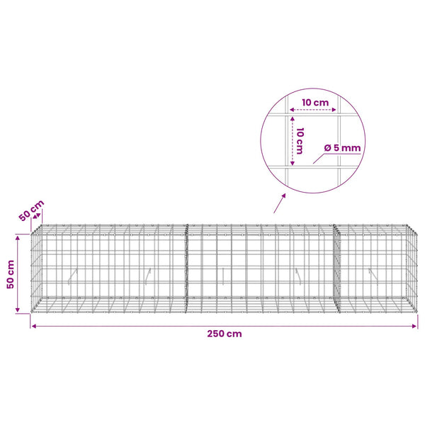 Gabion 5 mm langasta ja 10x10 cm verkosta 250x50x50 cm