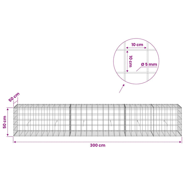 Gabion 5 mm langasta ja 10x10 cm verkosta 300x50x50 cm