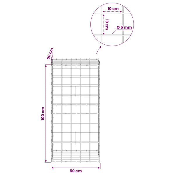 Gabion 5 mm langasta ja 10x10 cm verkosta 50x50x100 cm