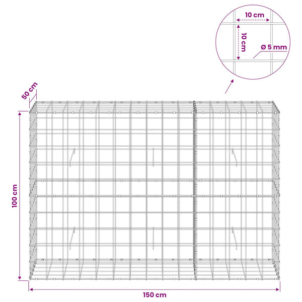 Gabion 5 mm langasta ja 10x10 cm verkosta 150x50x100 cm