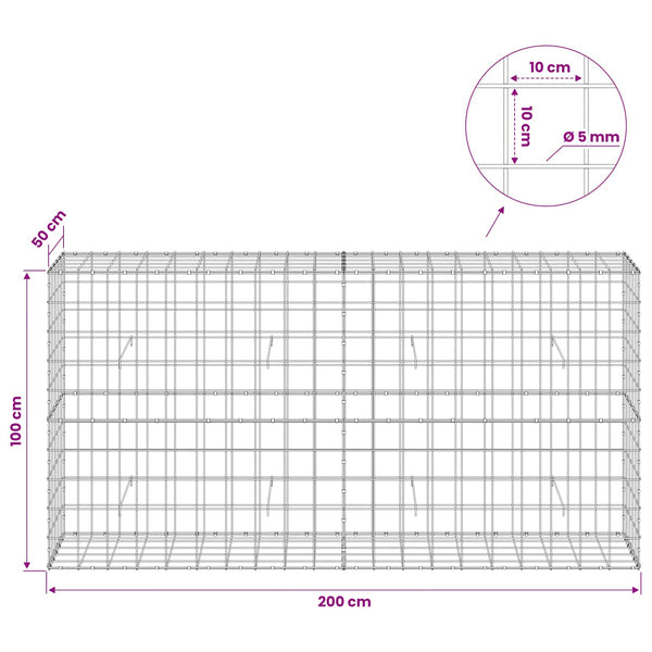 Gabion 5 mm langasta ja 10x10 cm verkosta 200x50x100 cm