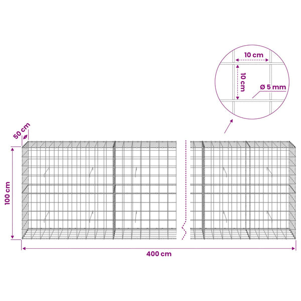 Gabion 5 mm langasta ja 10x10 cm verkosta 400x50x100 cm