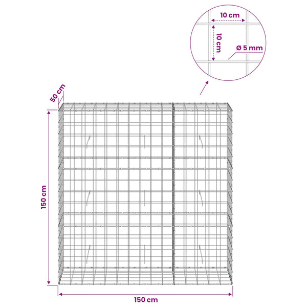 Gabion 5 mm langasta ja 10x10 cm verkosta 150x50x150 cm