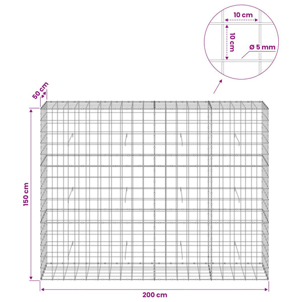 Gabion 5 mm langasta ja 10x10 cm verkosta 200x50x150 cm