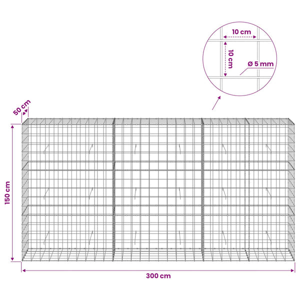 Gabion 5 mm langasta ja 10x10 cm verkosta 300x50x150 cm