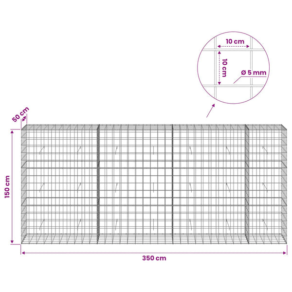 Gabion 5 mm langasta ja 10x10 cm verkosta 350x50x150 cm