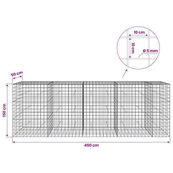 Gabion 5 mm langasta ja 10x10 cm verkosta 450x50x150 cm
