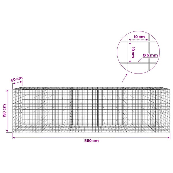 Gabion 5 mm langasta ja 10x10 cm verkosta 550x50x150 cm