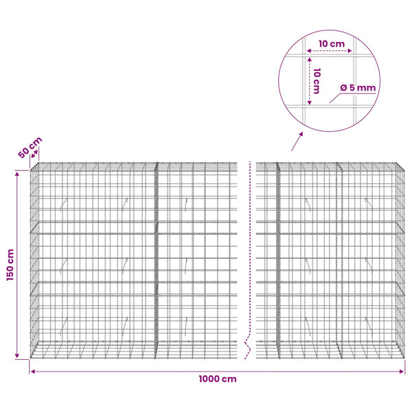 Gabion 5 mm langasta ja 10x10 cm verkosta 1000x50x150 cm