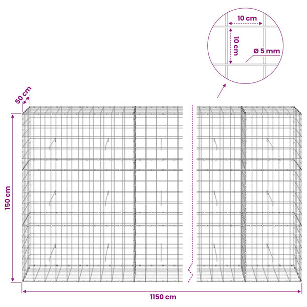 Gabion 5 mm langasta ja 10x10 cm verkosta 1150x50x150 cm