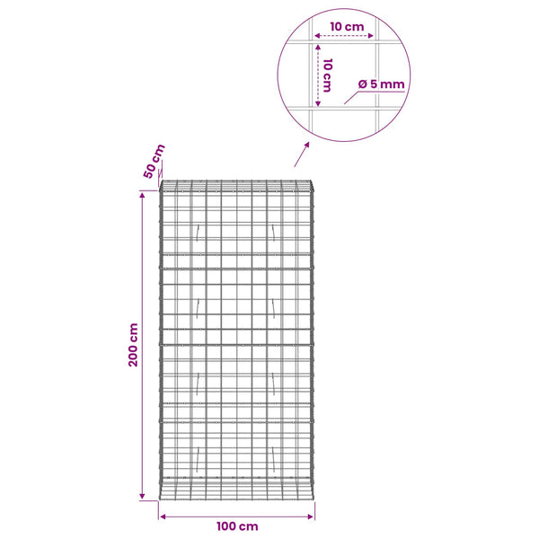 Gabion 5 mm langasta ja 10x10 cm verkosta 100x50x200 cm