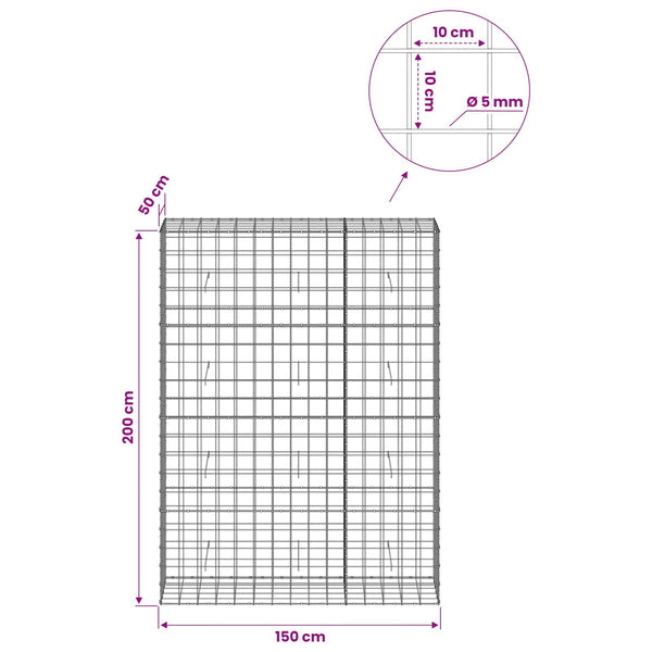 Gabion 5 mm langasta ja 10x10 cm verkosta 150x50x200 cm