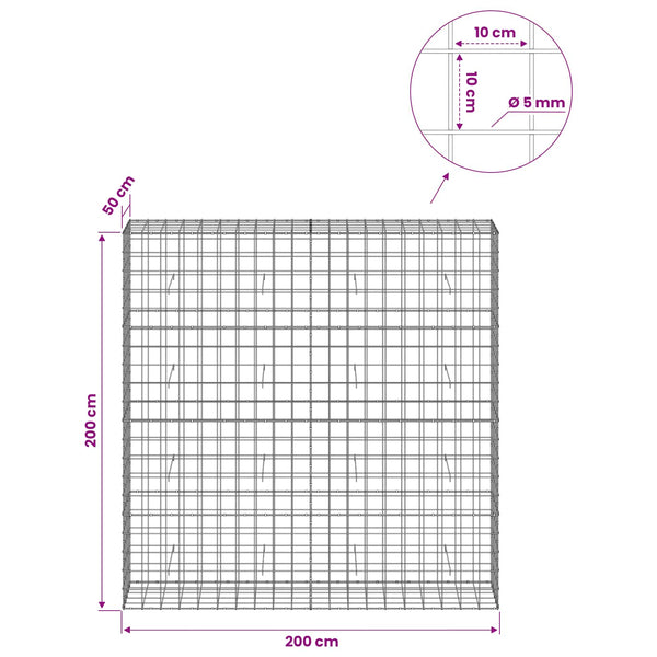 Gabion 5 mm langasta ja 10x10 cm verkosta 200x50x200 cm