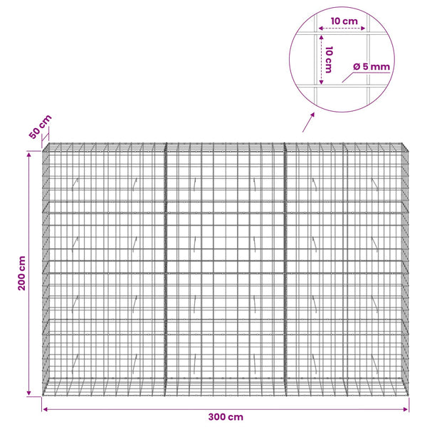 Gabion 5 mm langasta ja 10x10 cm verkosta 300x50x200 cm
