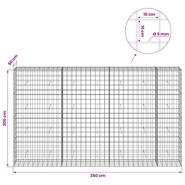 Gabion 5 mm langasta ja 10x10 cm verkosta 350x50x200 cm