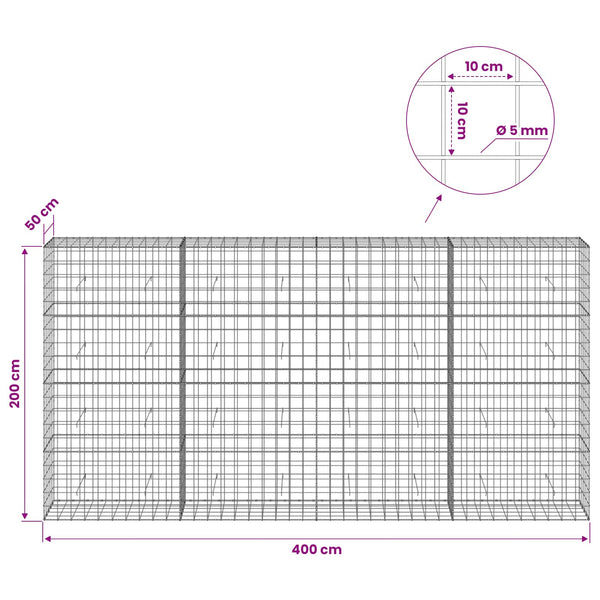 Gabion 5 mm langasta ja 10x10 cm verkosta 400x50x200 cm