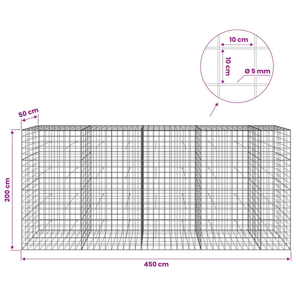 Gabion 5 mm langasta ja 10x10 cm verkosta 450x50x200 cm