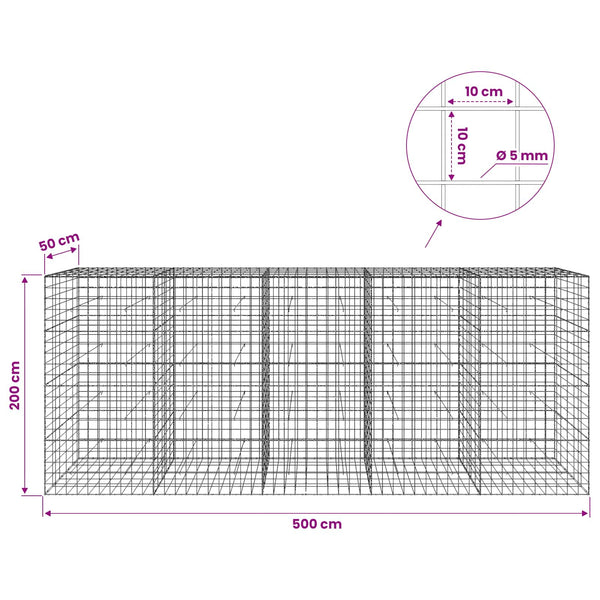 Gabion 5 mm langasta ja 10x10 cm verkosta 500x50x200 cm