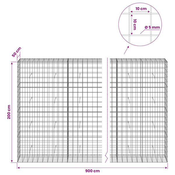 Gabion 5 mm langasta ja 10x10 cm verkosta 900x50x200 cm