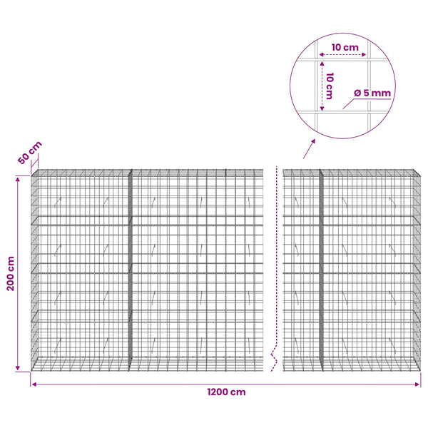 Gabion 5 mm langasta ja 10x10 cm verkosta 1200x50x200 cm