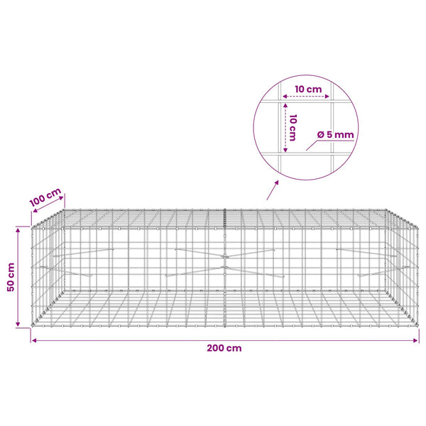 Gabion 5 mm langasta ja 10x10 cm verkosta 200x100x50 cm