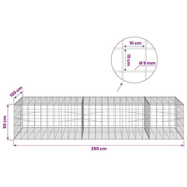 Gabion 5 mm langasta ja 10x10 cm verkosta 250x100x50 cm