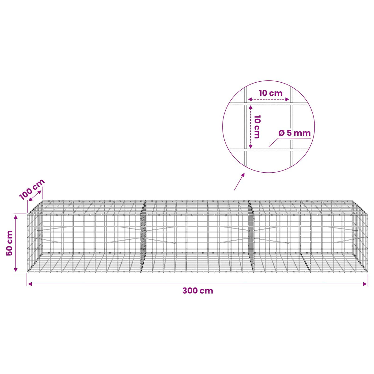 Gabion 5 mm langasta ja 10x10 cm verkosta 300x100x50 cm