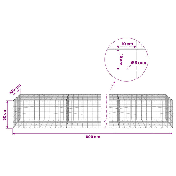 Gabion 5 mm langasta ja 10x10 cm verkosta 600x100x50 cm
