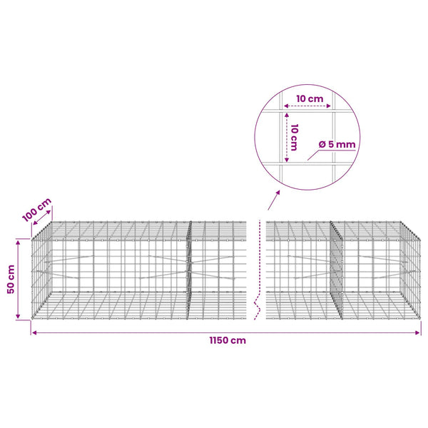 Gabion 5 mm langasta ja 10x10 cm verkosta 1150x100x50 cm