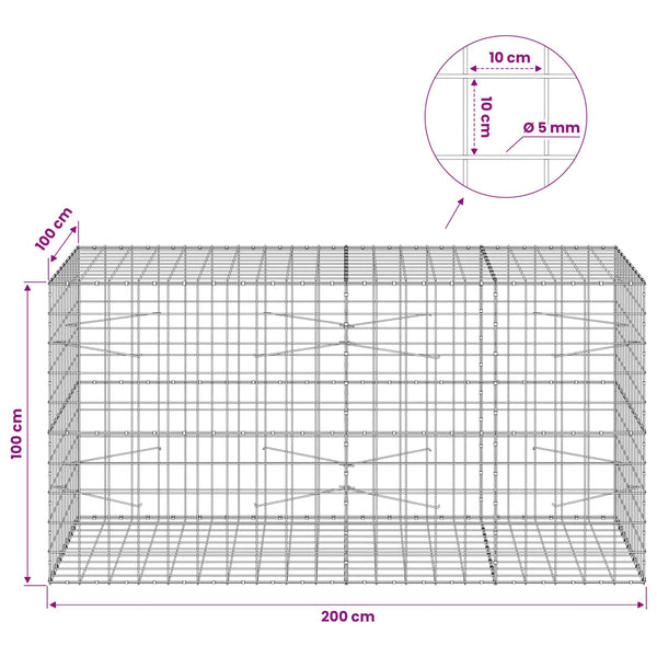 Gabion 5 mm langasta ja 10x10 cm verkosta 200x100x100 cm