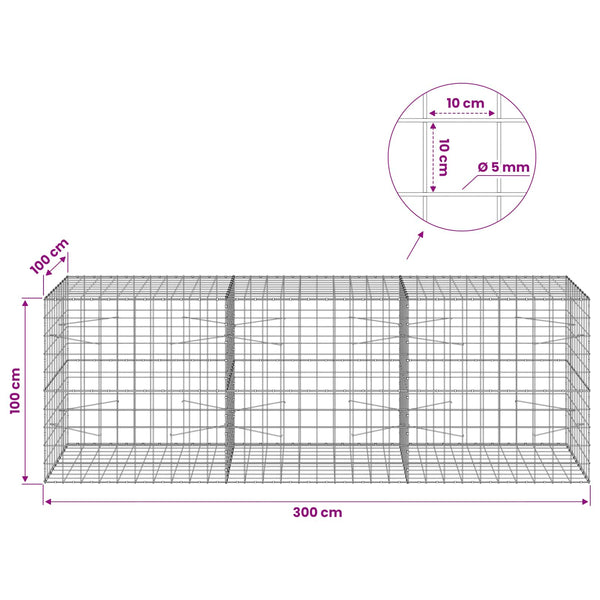 Gabion 5 mm langasta ja 10x10 cm verkosta 300x100x100 cm