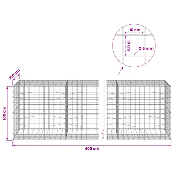 Gabion 5 mm langasta ja 10x10 cm verkosta 400x100x100 cm