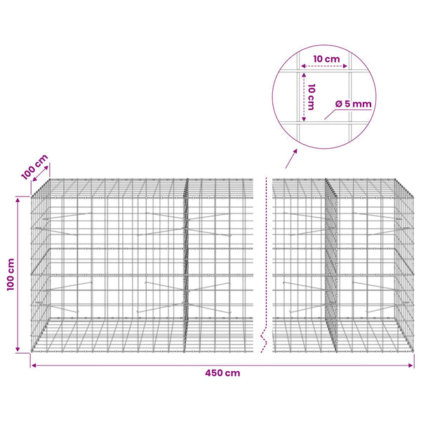 Gabion 5 mm langasta ja 10x10 cm verkosta 450x100x100 cm