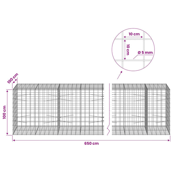 Gabion 5 mm langasta ja 10x10 cm verkosta 650x100x100 cm