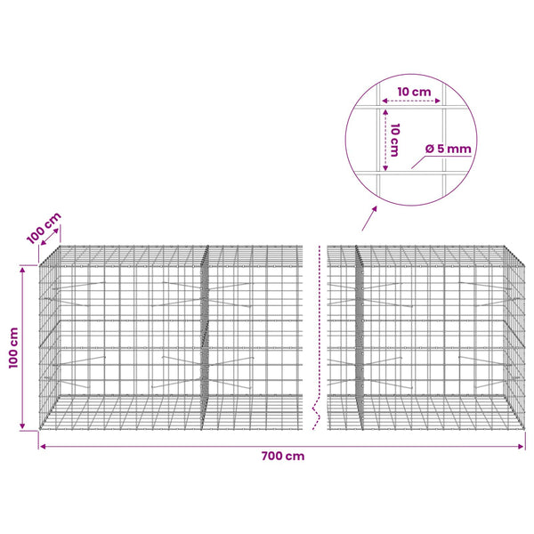 Gabion 5 mm langasta ja 10x10 cm verkosta 700x100x100 cm